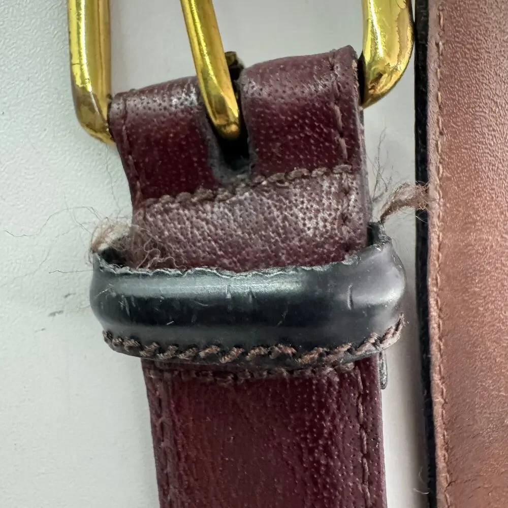 Vintage USA Brown Leather Belt Solid Brass Buckle (38) Flaws